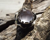 Stylised Oxidised Flower Ring In Sterling Silver With Rose Quartz