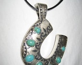 Beautiful Horseshoe Pendant with Turquoise Stones