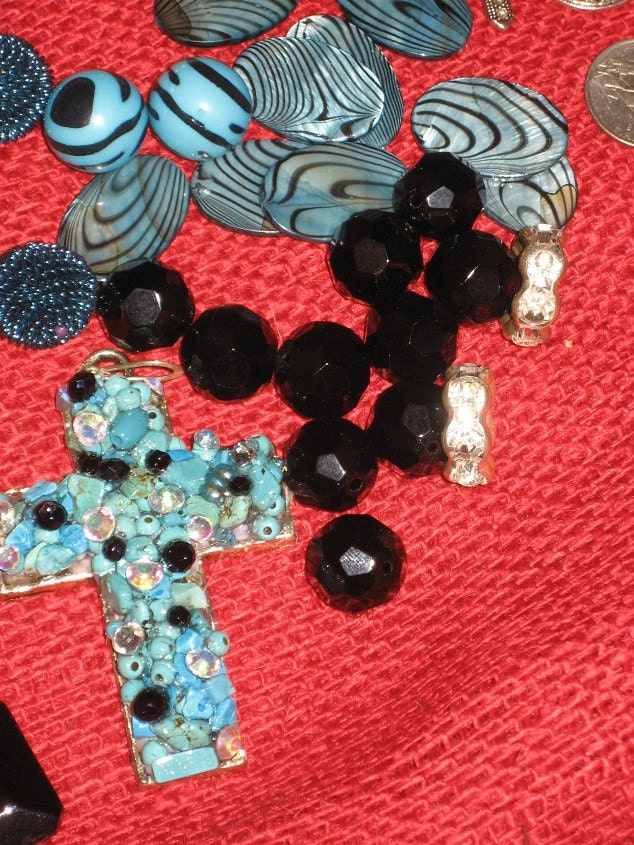 Diy Turquoise Black & Silver Set of Beads Stones Crystals for a Beautiful Necklace