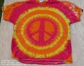 Flaming Peace Sign Tie Dye T-Shirt (Fruit of the Loom Size 2XL) (One of a Kind)