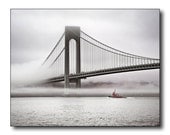 Harbor Fog Fine Art Photography, Tug Boat Under The Bridge, Cold Wet Morning, Brooklyn, Bay Ridge, Staten Island, NYC, City, Hudson River