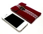 iPhone 5 case - dark red wool and vintage lace