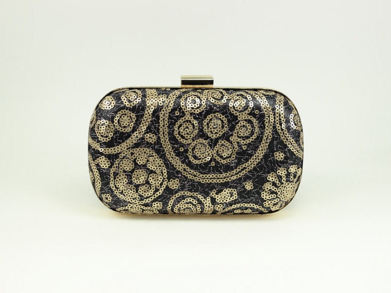 Bridal Clutch / Black and Gold Clutch / Evening Clutch Purse (Stargazer Box Clutch)