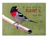 Colorful Grosbeak photograph 8x10 bird art print humorous words spring green bright red modern home decor