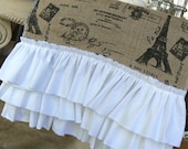 French Theme Printed Burlap  Table Runner  Cottage Chic with Ruffles