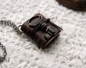 The Secret Key - Miniature Wearable Book, Rustic Brown Leather, Tiny Vintage Key, OOAK