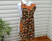 Reversible Retro Style Full Apron, Coffee Bags/ Rust Reverse Side
