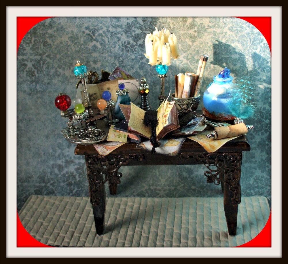 miniature dollhouse Witch gothic spell table ooak Halloween In the middle of working
