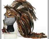 Horned Woodland Creature...  Feather Mohawk in Earthy Browns with Horns and Veil