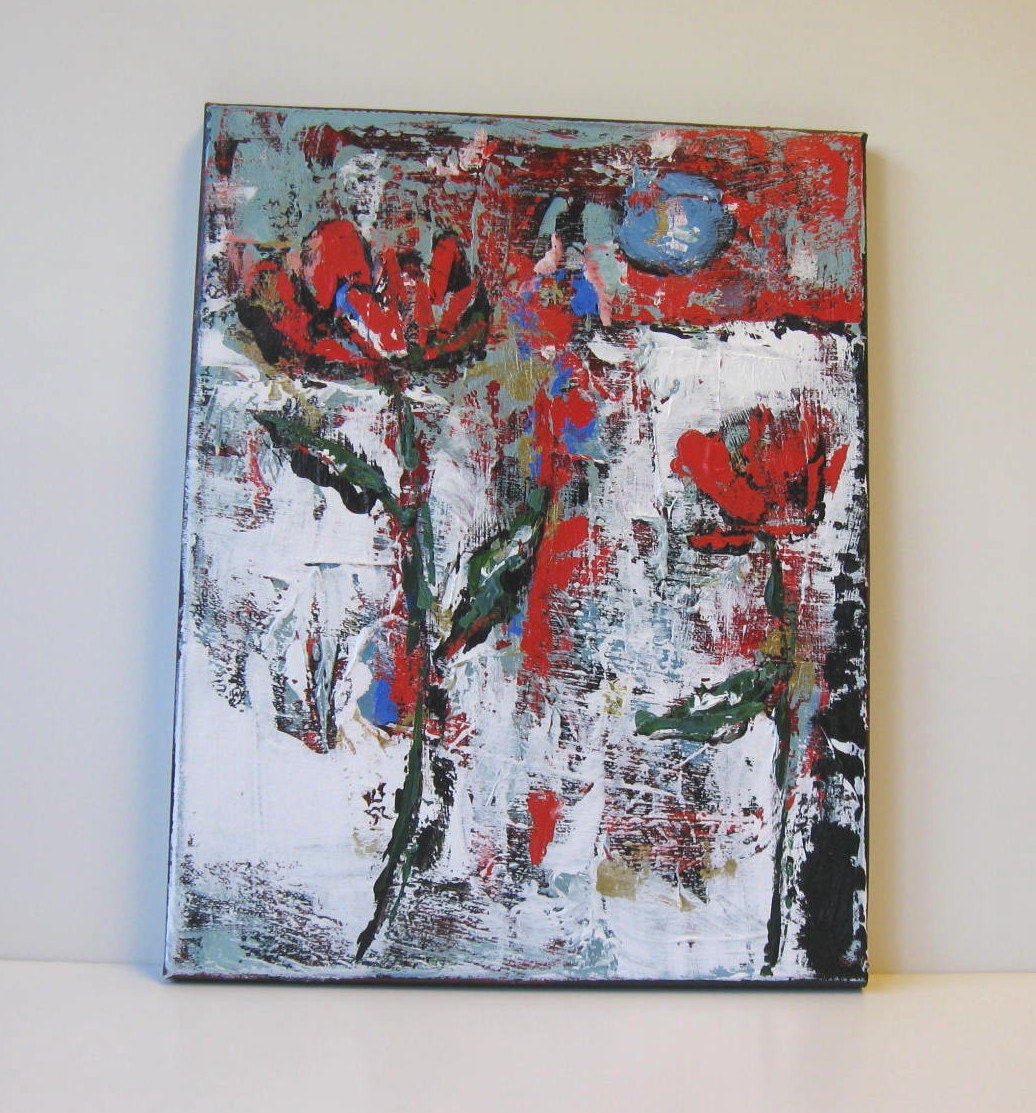 Still Life Abstract Flower Painting in Red