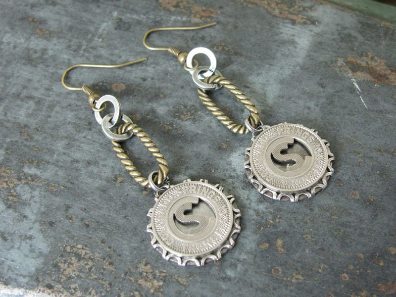 Transit Token Jewelry - Authentic Colorado Springs Industrial Chic Dangle Earrings - Initial S