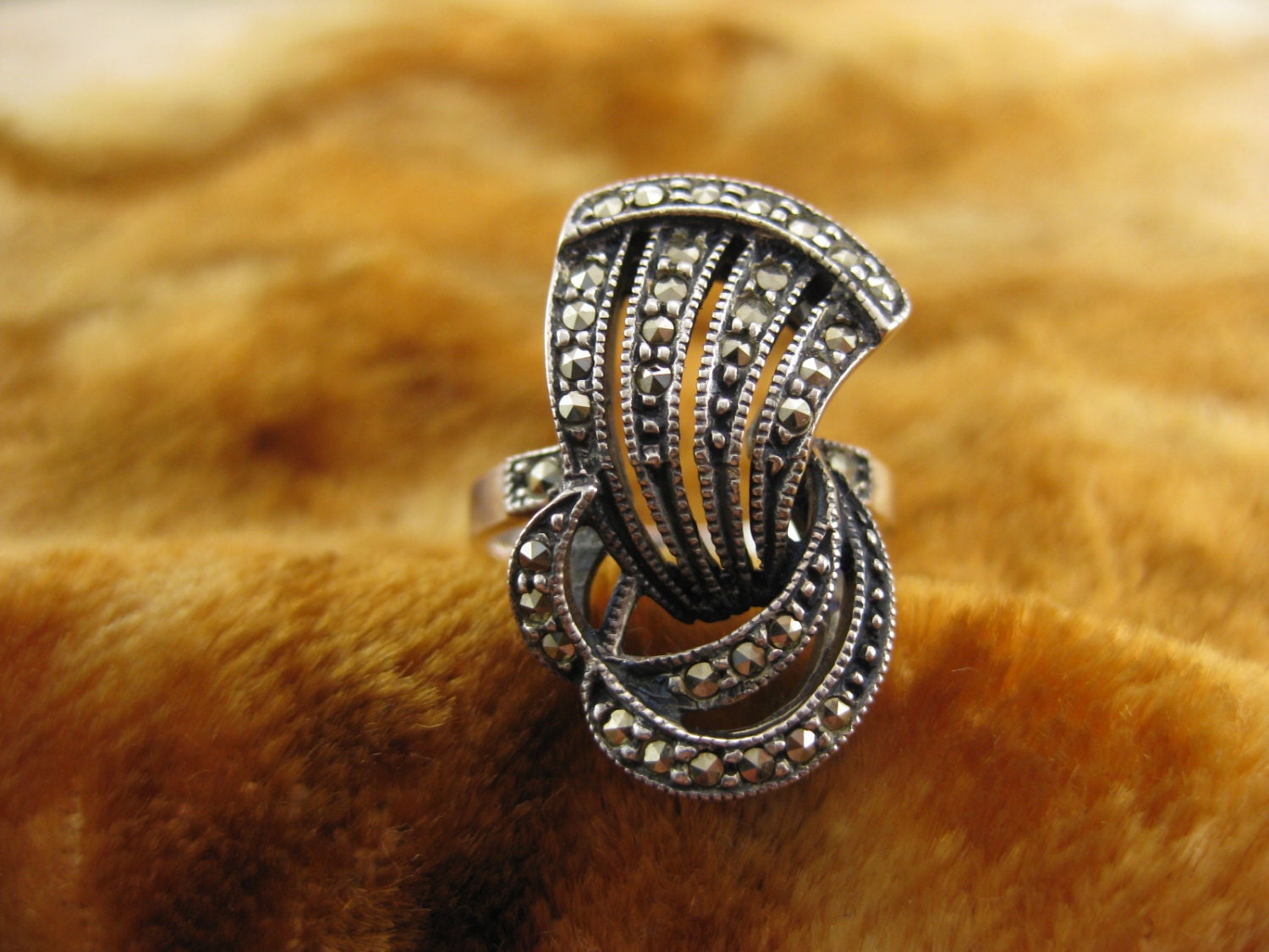 Ring - Size 6 1/4 - Judith Jack - Sterling Silver - Marcasites - Modernist Silver Ring - Silver Cocktail Ring - Sterling Jewelry JJ