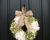 Wreaths - Hydrangea Wreath - Hydrangea Blooms for Spring and Summer, Burlap Bows, Burlap Ribbon, Wreaths, Spring Inspirations, Summer