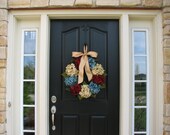 Patriotic Wreaths,July 4th Wreaths,Vintage Inspired,Summer Wreaths,Hydrangeas,Primitive Decor,Wreath,Cottage Chic Decor