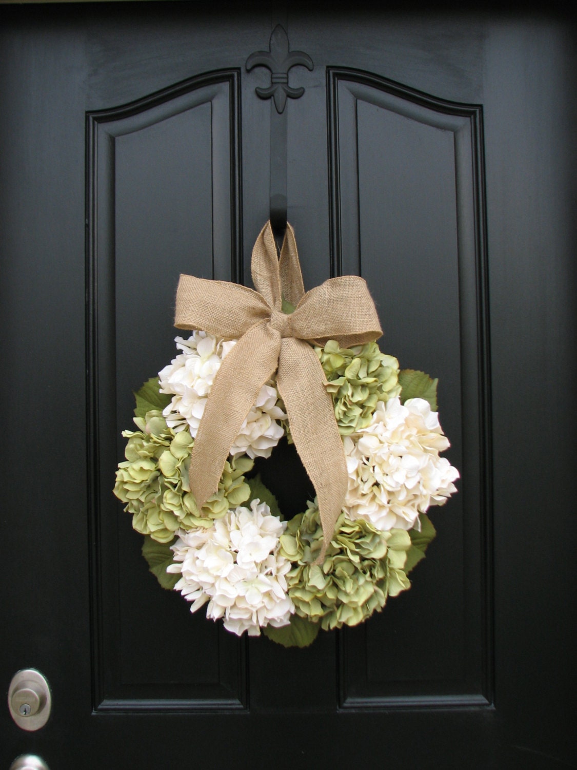 Wreaths - Hydrangea Wreath - Hydrangea Blooms for Spring and Summer, Burlap Bows, Burlap Ribbon, Wreaths, Spring Inspirations, Summer
