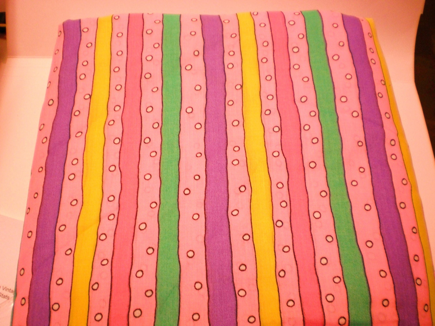 60" 6 yds Mod Stripes Fabric Vintage Yardage by Wamsutta Pink Coral Green Lavendar Purple Easter 60s 70s Childs Quilting Sheeting Wide Yards
