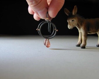 Sterling Silver Earrings, Sunstone Drops, Oxidized Silver, 14kt Gold, Minimalist