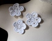 3 Crocheted Flower Appliques in White Cotton for Baby Headbands, Hats, Crazy Quilts, Applique
