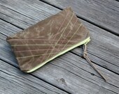 waxed canvas neon stitched geometric utility pouch make up case zippered purse