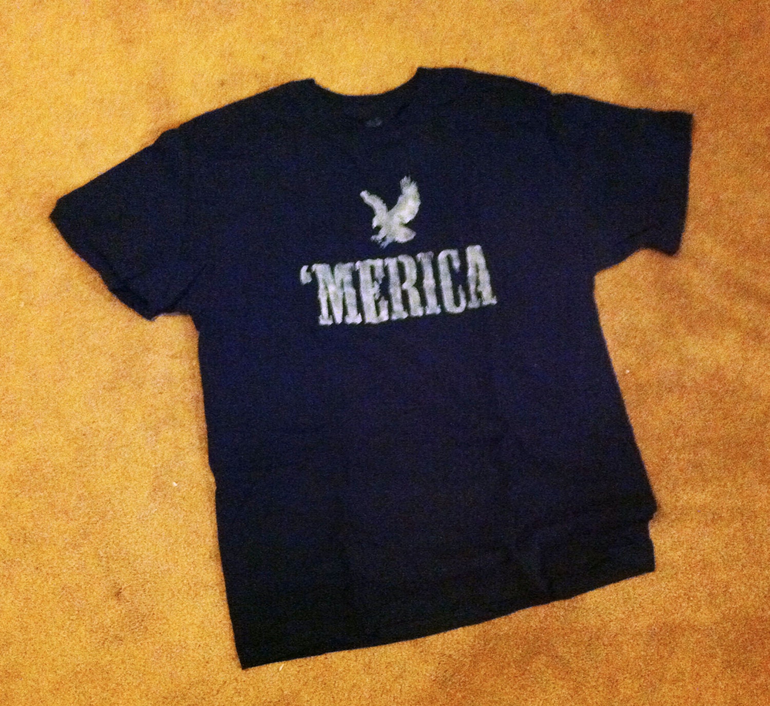 Merica Eagle mens t shirt hand stenciled navy blue white USA America made to order