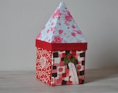 House Shaped Fabric Covered Etui Box for Treasures, Trinkets, Memories- L'Amour