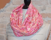 Infinity Scarf - Pink Vintage Floral - Cotton Jersey Fabric - Modern Fashion Accessory - Women Tweens Teens