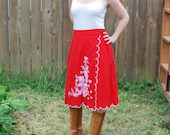 Vintage Wrap Skirt with Embroidered Flowers