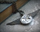Steampunk Jewelry Wing Necklace Clockworks Vintage Watch Movement