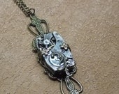 Steamppunk Necklace Vintage Watch Movement Clockworks Rectangle Brass Jewelry