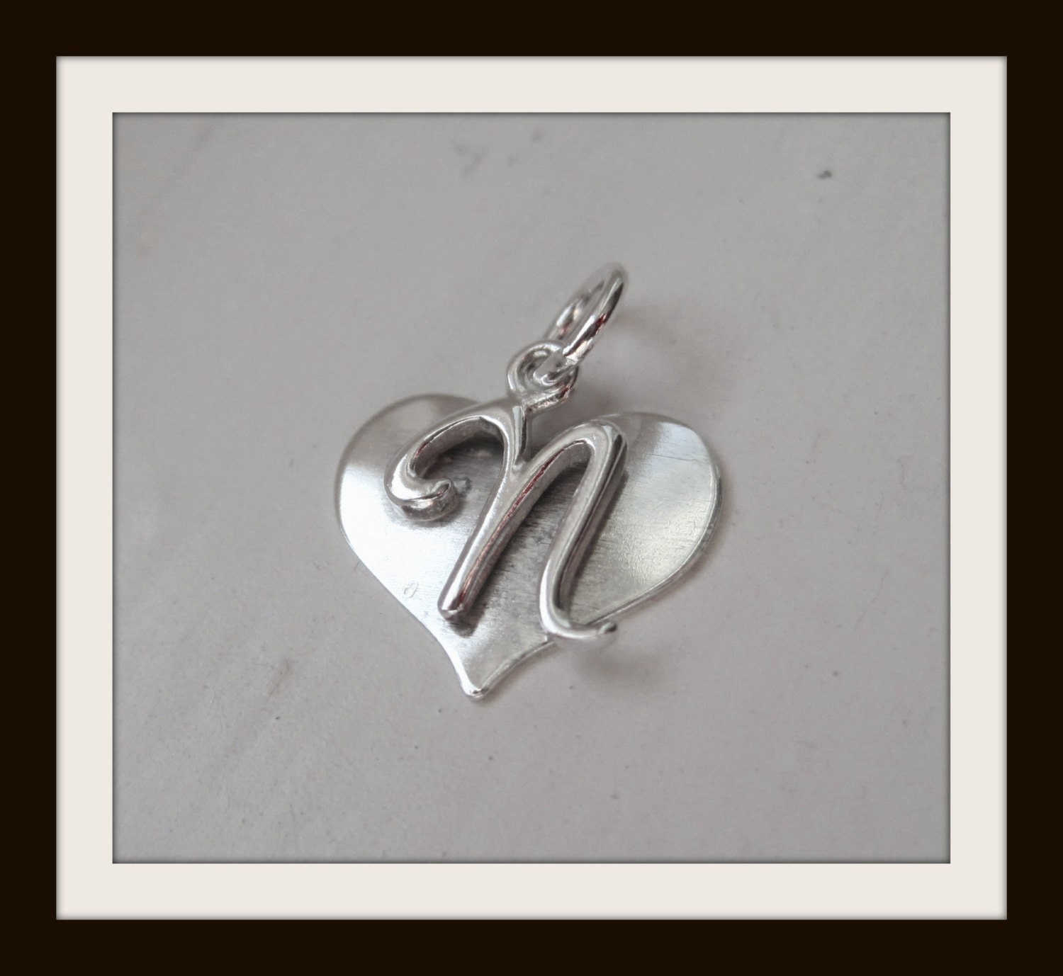 Sterling silver Heart alphabet "N"  Charm