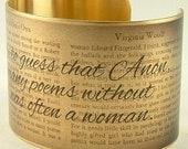 Virginia Woolf - A Room of One's Own - Literary Brass Cuff Bracelet - Anonymous Was A Woman