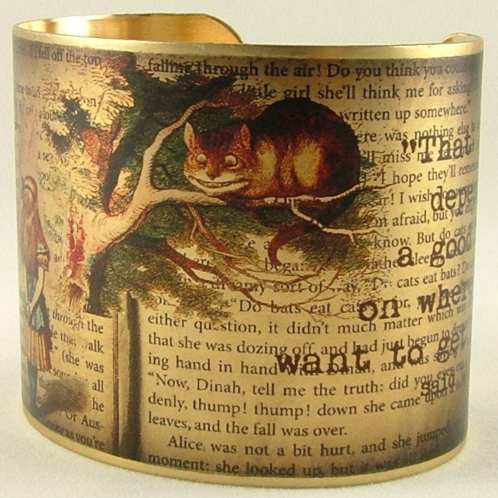 Cheshire Cat - Alice In Wonderland - English Literature Brass Quote Cuff Bracelet