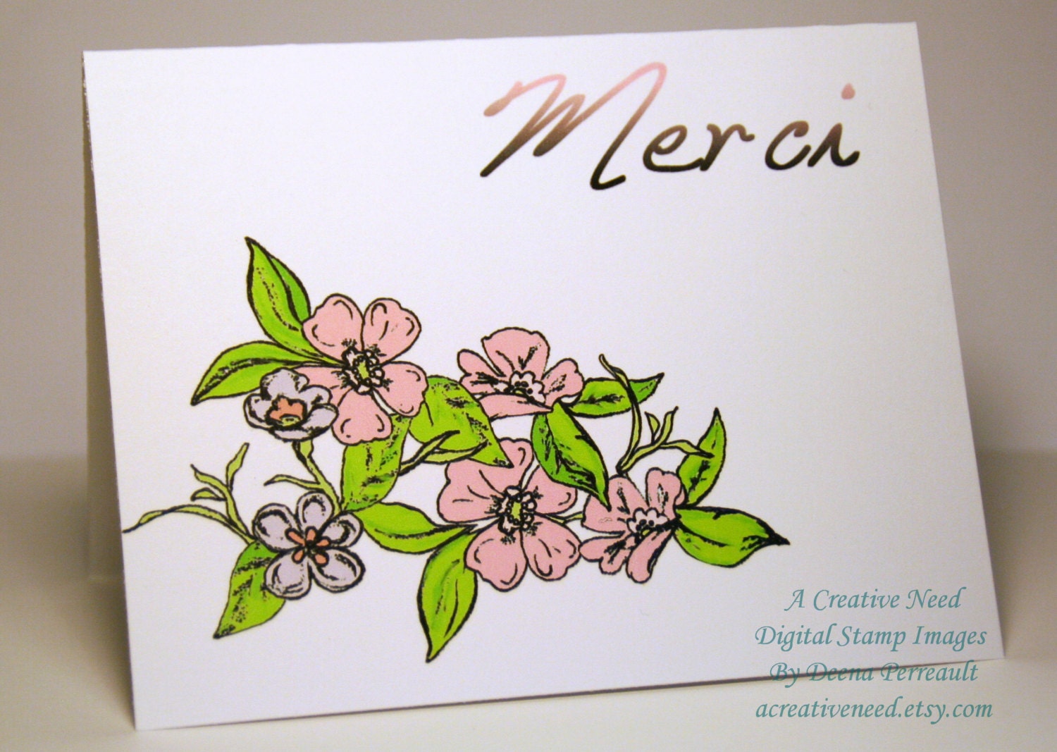 Art Card French MERCI blossoms CARD