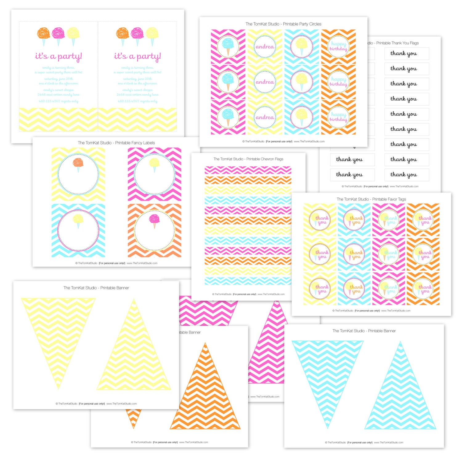 Chevron Cotton Candy Party Full Printable Collection by The TomKat Studio