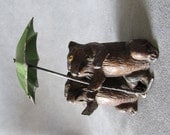 c1920s Teddy bears Under an Umbrella Metal Figurine, Germany