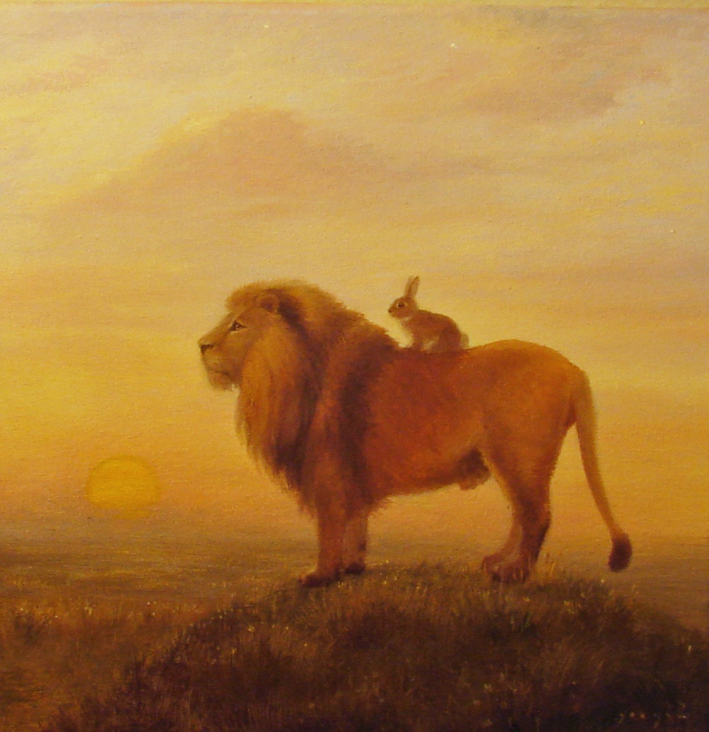 Isabella and The Lion,  Print from original painting, on watercolor paper