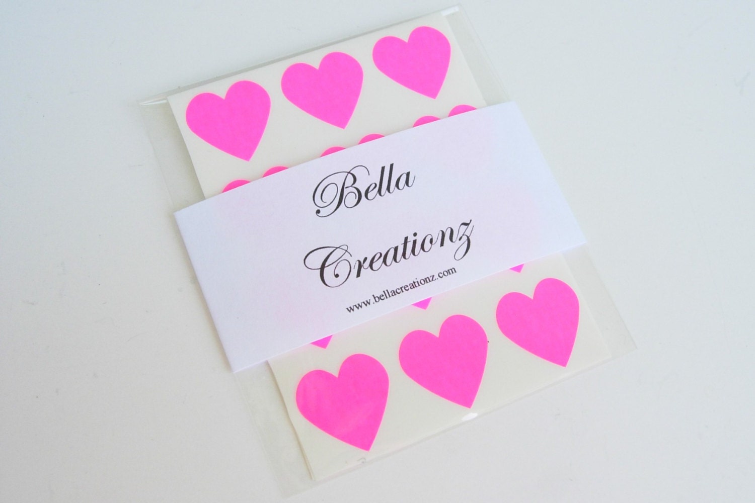 48 Neon Pink Heart Stickers - FREE SHIPPING