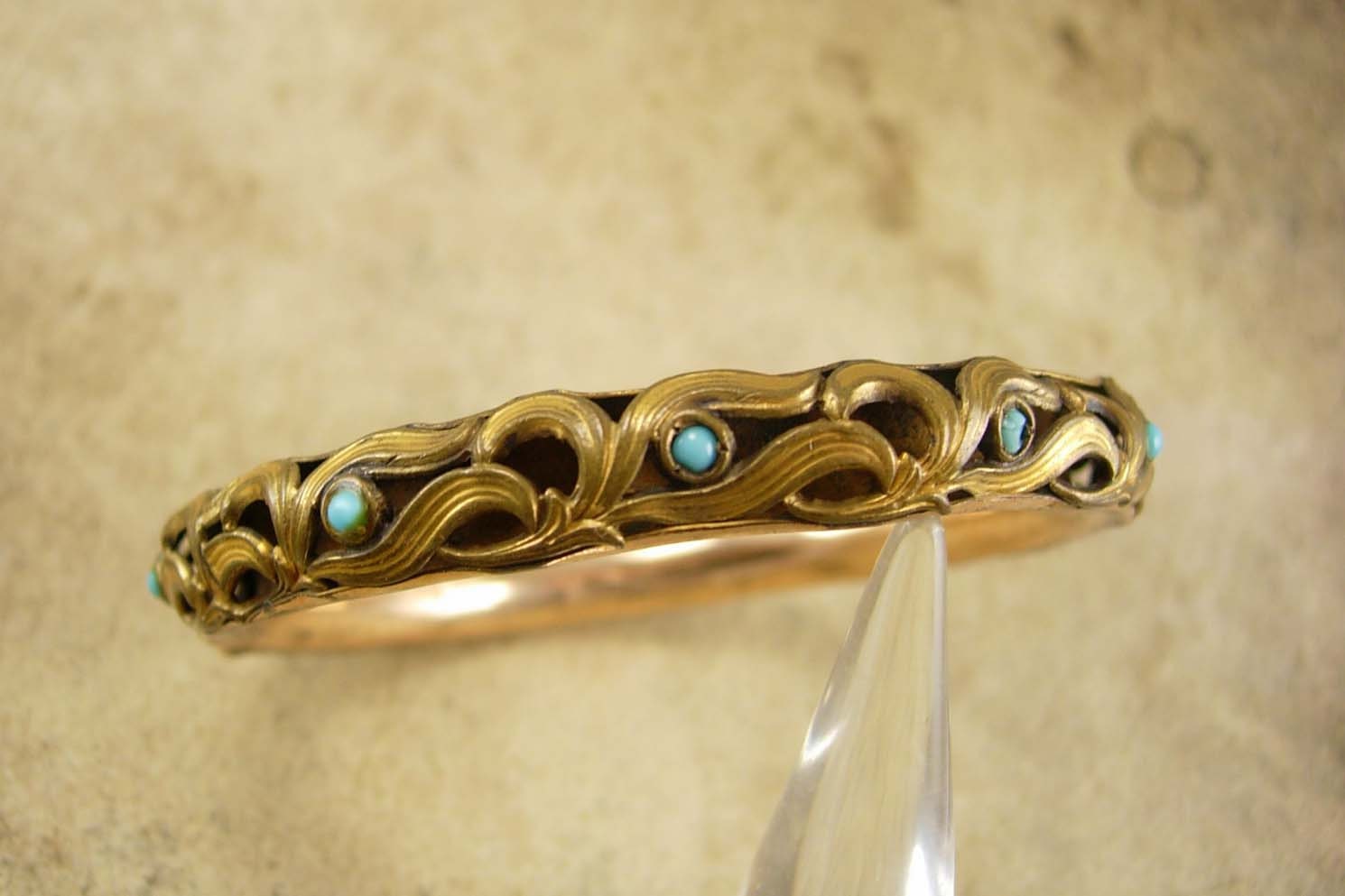ANtique Rose gold filled Turquoise Victorian bracelet bangle