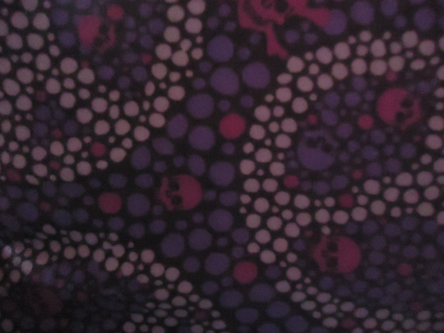 Swirly Purple Skull and Polka Dot Flannel Cotton Fabric.