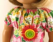 American Girl Doll Clothes Peasant Dress Bold Tropical Print Fits 18 Inch Dolls Girls Toys Matching Hair Bow