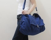 MAY Sale - Royal Blue Canvas Women Shoulder Bag, Messenger bag, Tote, Hobo, Diapers Bag, School Bag, Handbag - KINIES CLASSIC