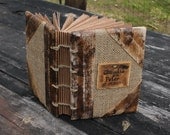 Vintage look burlap and leather journal guest book  8 1/2 x 6 with names Coptic stitch Notepad Notebook Diary Sketchbook