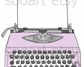 purple pastel Typewriter old with paper --Original Illustrate Drawing  Print transfer on Pillows, t-shirts, scrapbook, lampshades  ETC.v
