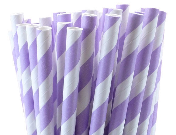 25 Lavender (light purple) Striped Paper Straws