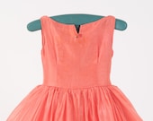 Vintage 1950's Flower Girl's Dress Coral Pink Sheer Hooped Skirt Bridal Wedding
