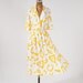 Vintage 1980s Rayon Linen Dress Abstract Yellow Yellow White Print Deadstock NWT