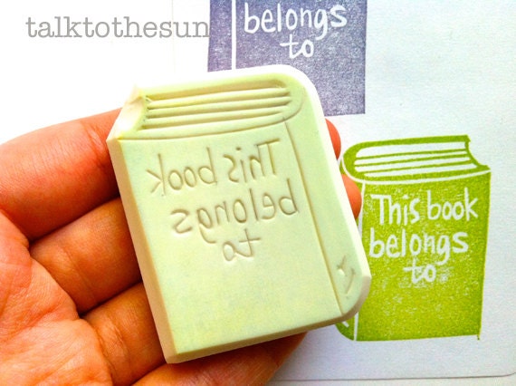 ex libris rubber stamp. book rubber stamp. hand carved stamp. hand carved rubber stamp. this book belongs. READY TO SHIP