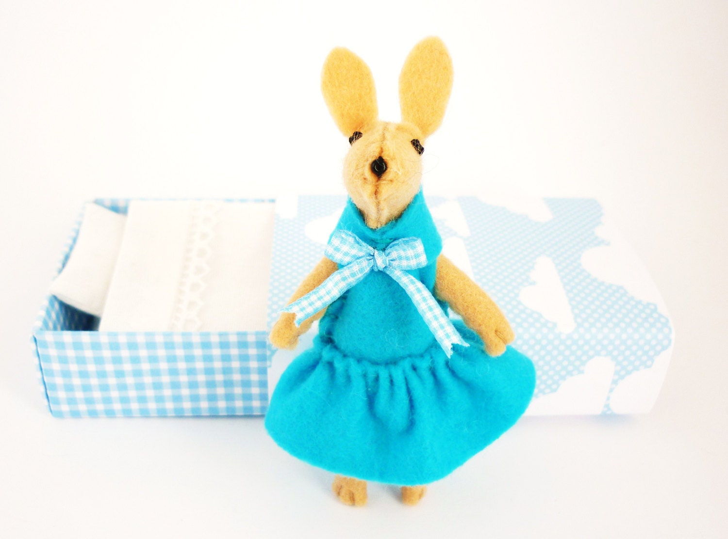 Puppet bunny rabbit  felt stuffed animal Blue  matchbox clouds