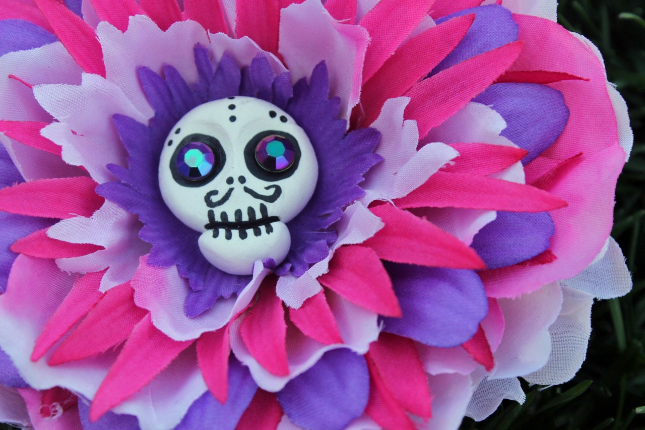 Moustache Sugar Skull Combination Hair Clip and Pin