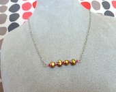 Bead Bar Necklace Silver with Gold Freshwater Pearls and Pink Swarovski Crystals